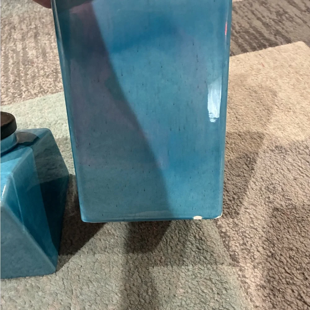 Blue Ceramic Canister Set with Wooden Lids - Brand